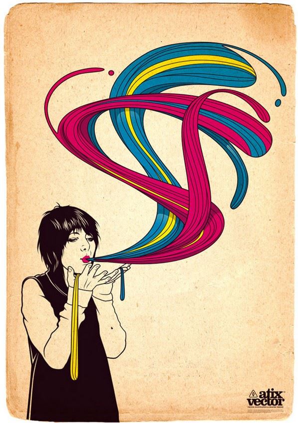 色彩鲜明的夸张风格手绘插画图片