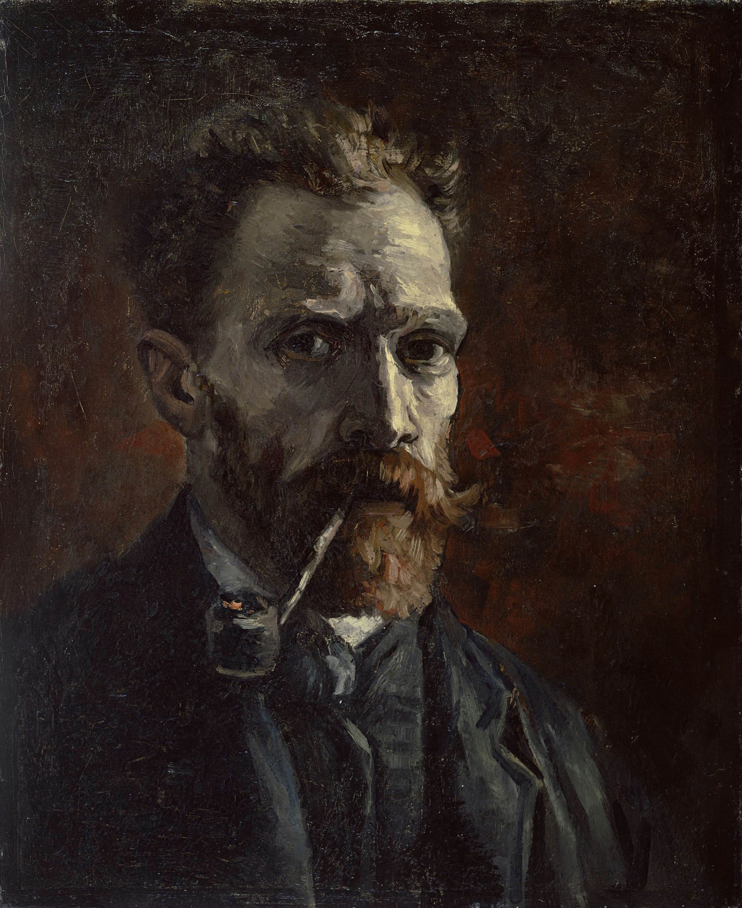 叼着烟斗的自画像Self-Portrait with Pipe 文森特·梵高(Vincent van Gogh)油画作品欣赏