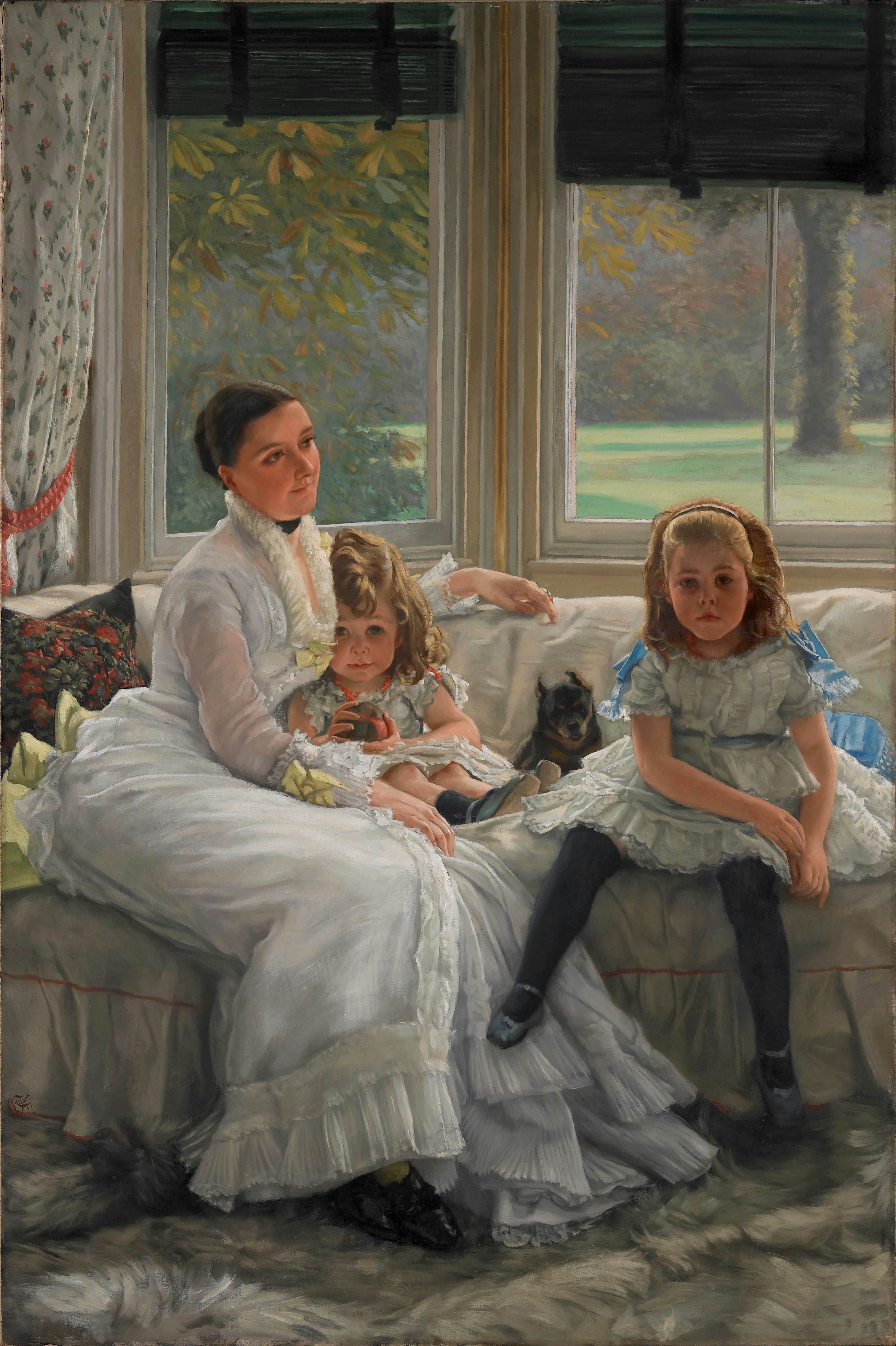 凯瑟琳·史密斯·吉尔夫人和她的两个孩子的画像Portrait of Mrs Catherine Smith Gill and Two of her Children 詹姆斯·迪索(James Tissot)油画作品欣赏