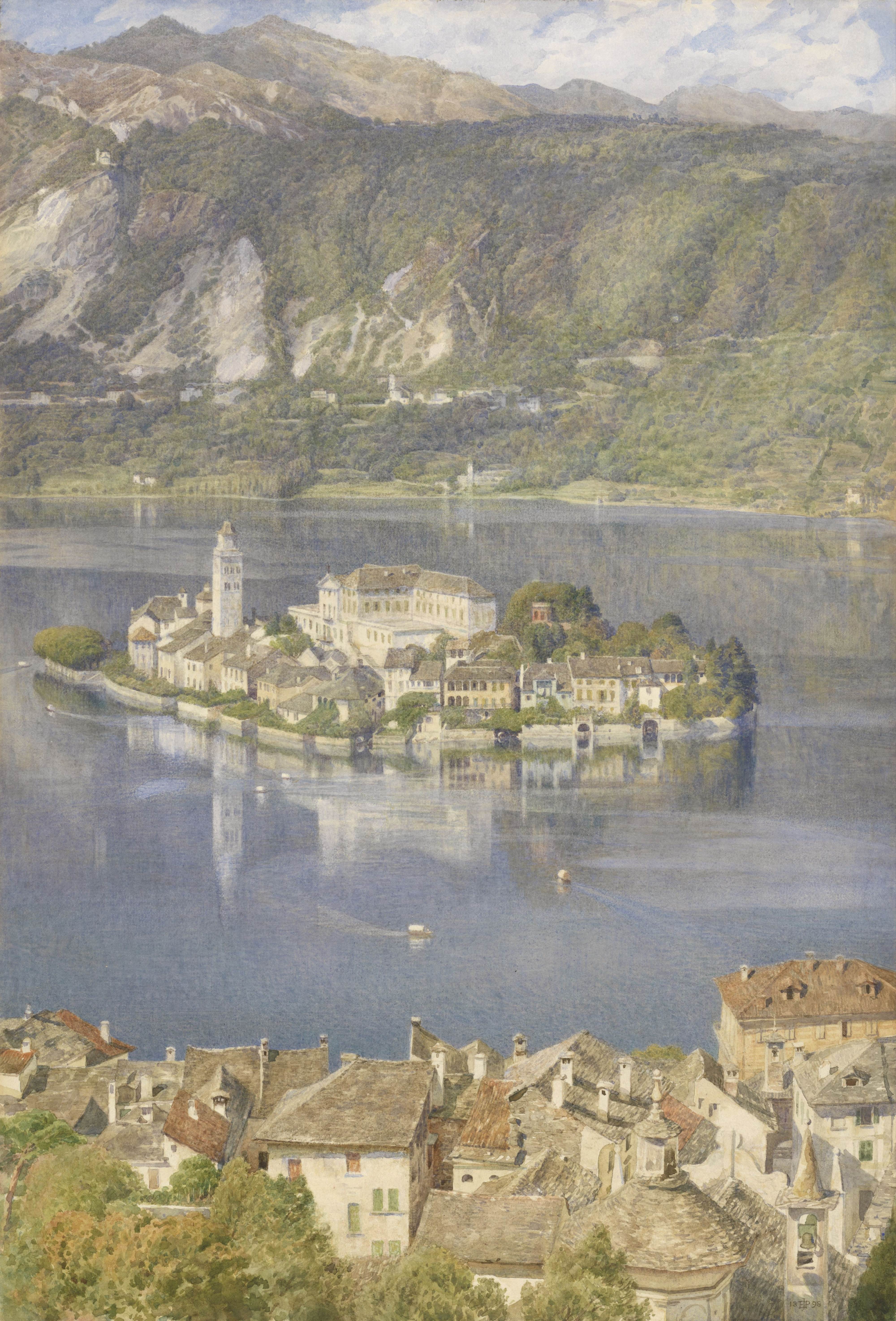 奥尔塔湖圣朱利奥岛Isola San Giulio, Lago d'Orta 爱德华·波因特（Edward John Poynter）水彩画作品欣赏