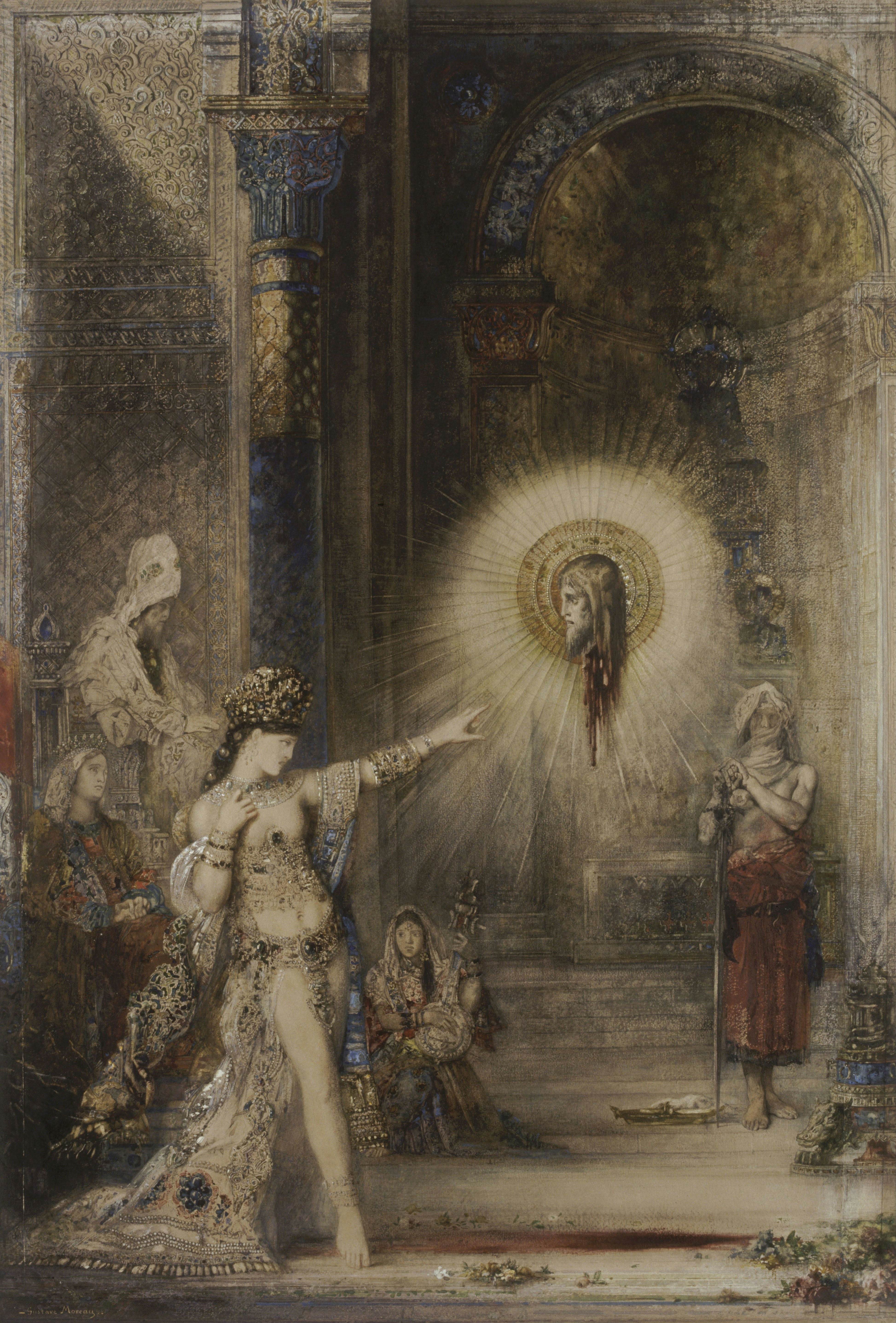 施洗约翰的头在显灵The Apparition 居斯塔夫·莫罗（Gustave Moreau）水彩画作品欣赏