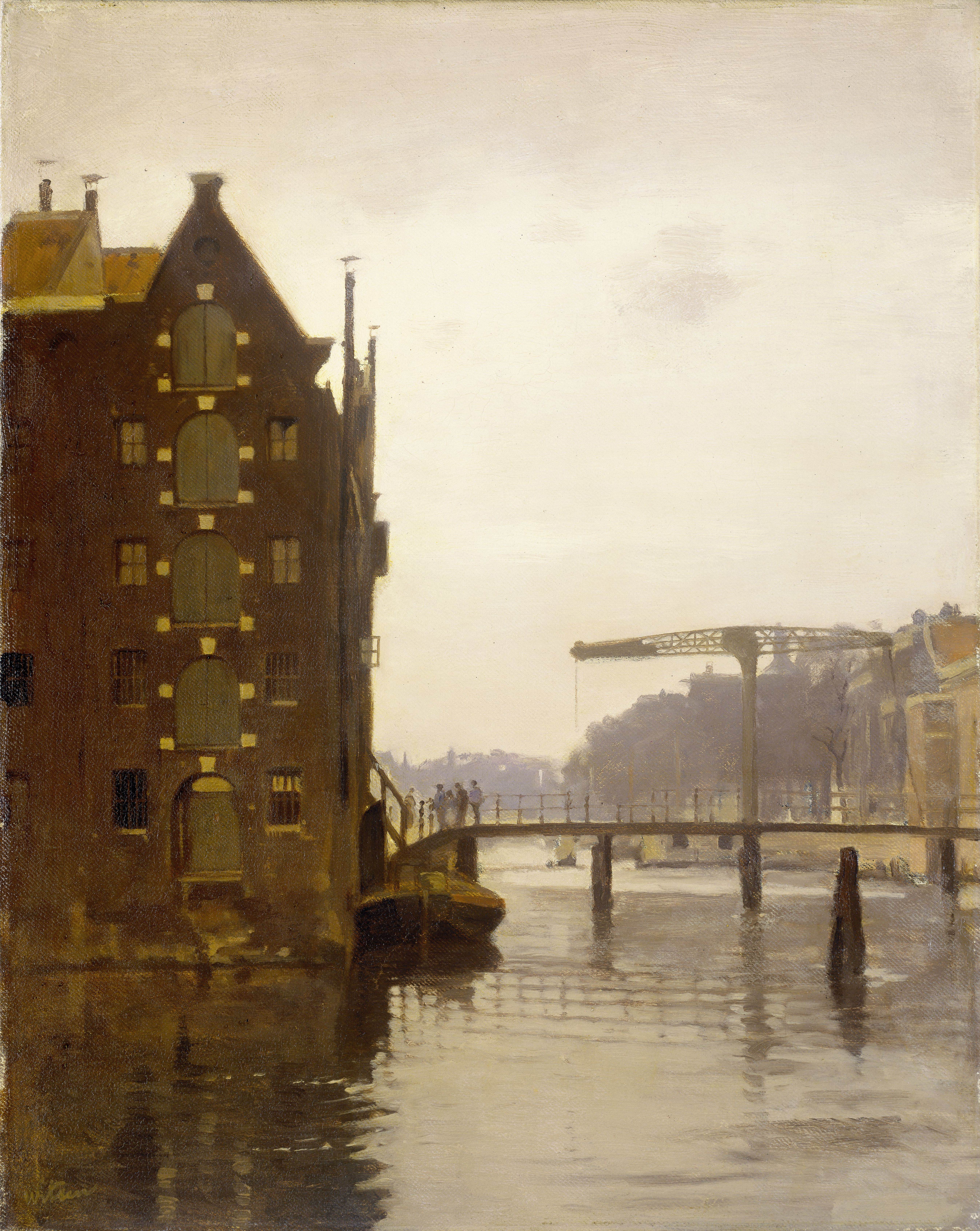 乌伦堡的阿姆斯特丹运河上的仓库Pakhuizen aan een Amsterdamse gracht op Uilenburg 威廉·维岑（Willem Witsen）油画作品欣赏