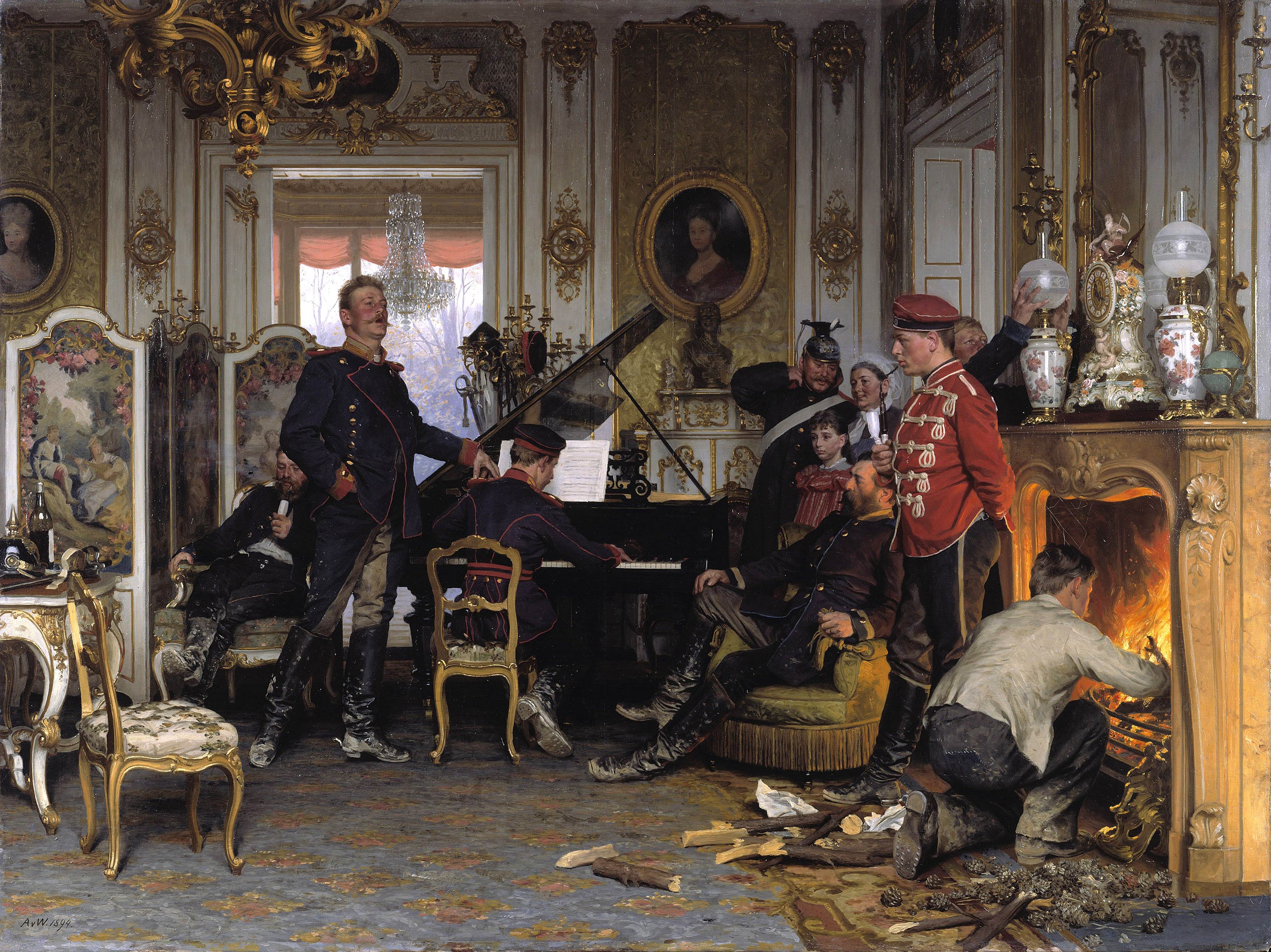 巴黎外的兵营德语：Im Etappenquartier vor Paris Anton von Werner油画作品欣赏