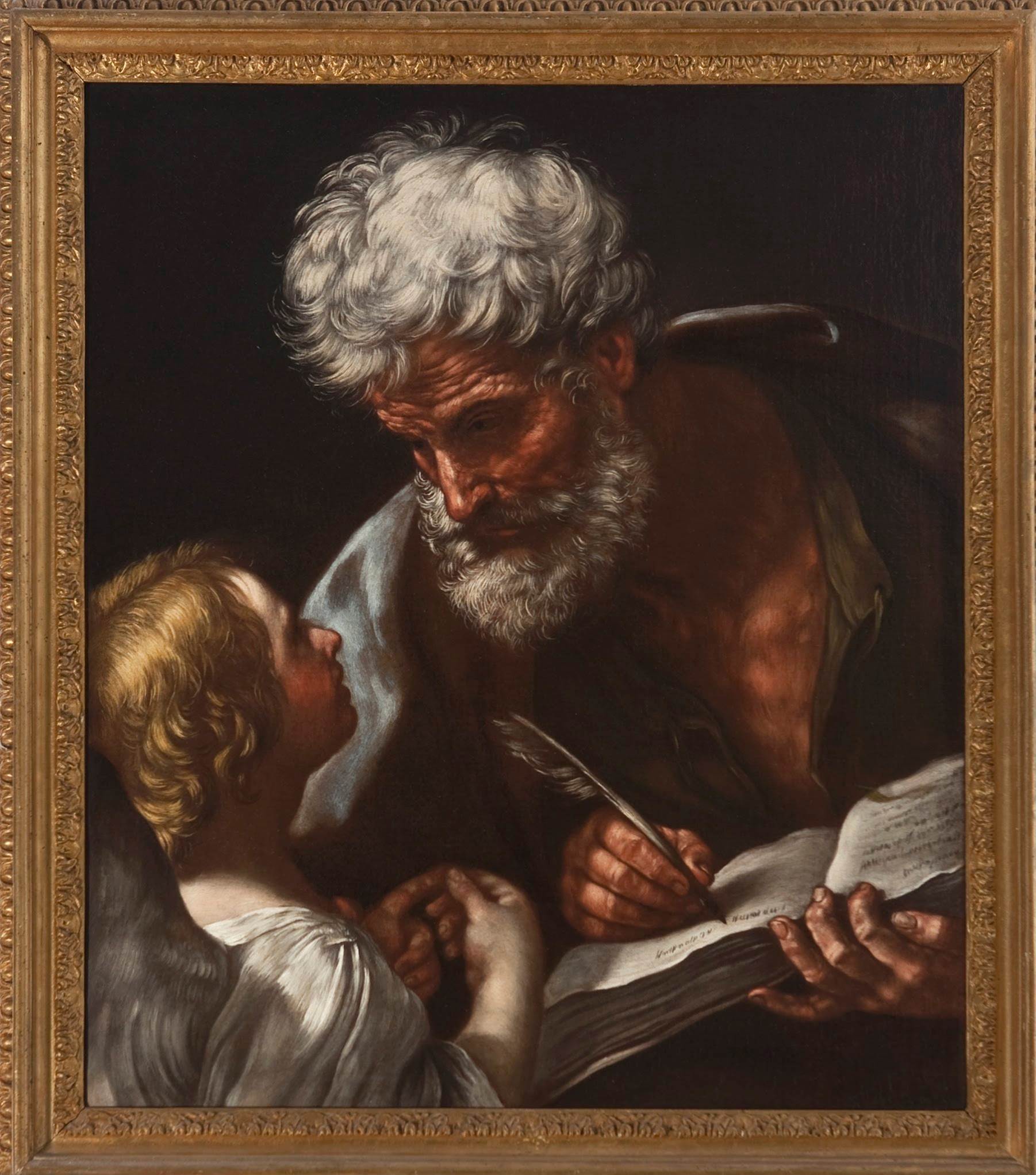 圣马太福音传道者和天使Saint Matthew the Evangelist and an Angel Guido Reni（圭多·雷尼）油画作品欣赏