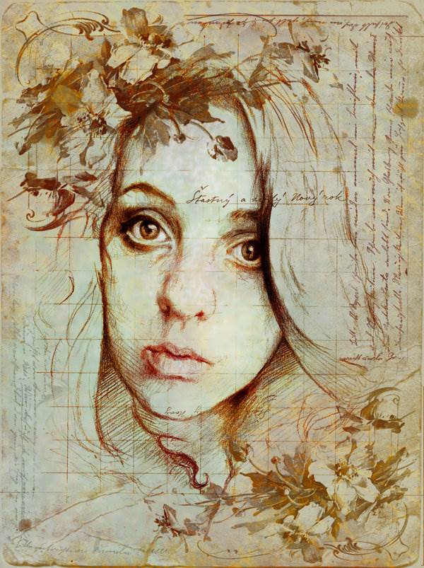 来自艺术家Marcello Vargas-Machuca Puell的16幅创意女性人物肖像彩铅素描画