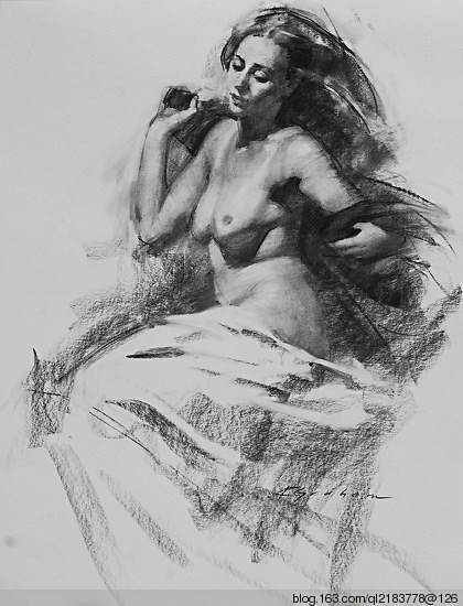 美国艺术家人物碳条素描画图片欣赏