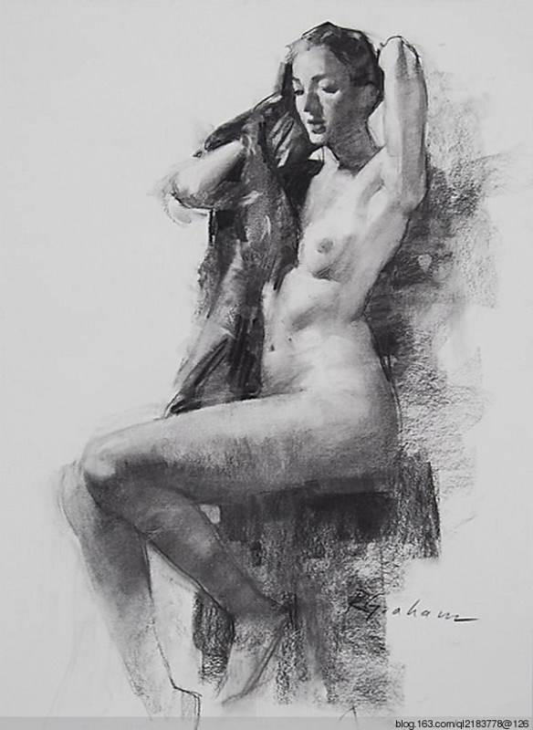 美国艺术家人物碳条素描画图片欣赏