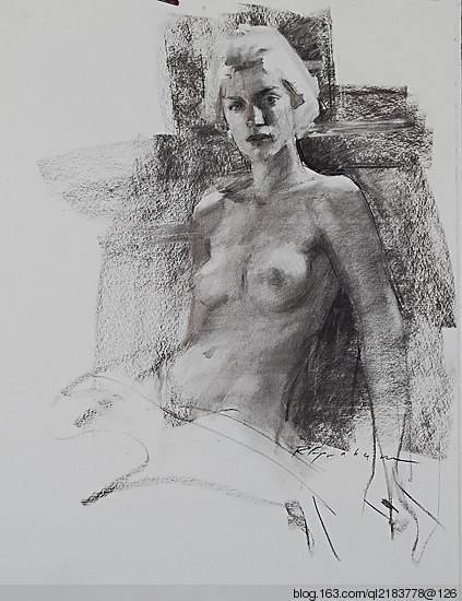 美国艺术家人物碳条素描画图片欣赏