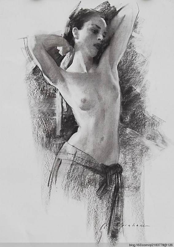 美国艺术家人物碳条素描画图片欣赏