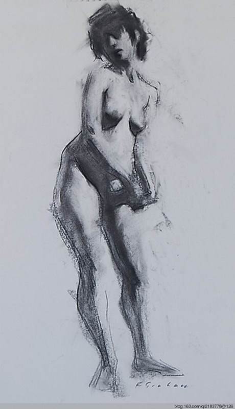 美国艺术家人物碳条素描画图片欣赏