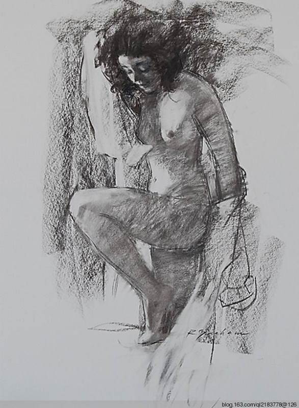 美国艺术家人物碳条素描画图片欣赏