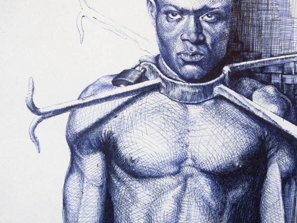 艺术家Enam Bosokah笔下的黑人圆珠笔人物素描画图片合集