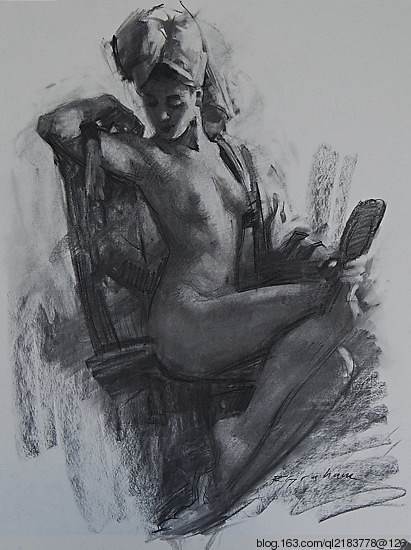 美国艺术家人物碳条素描画图片欣赏