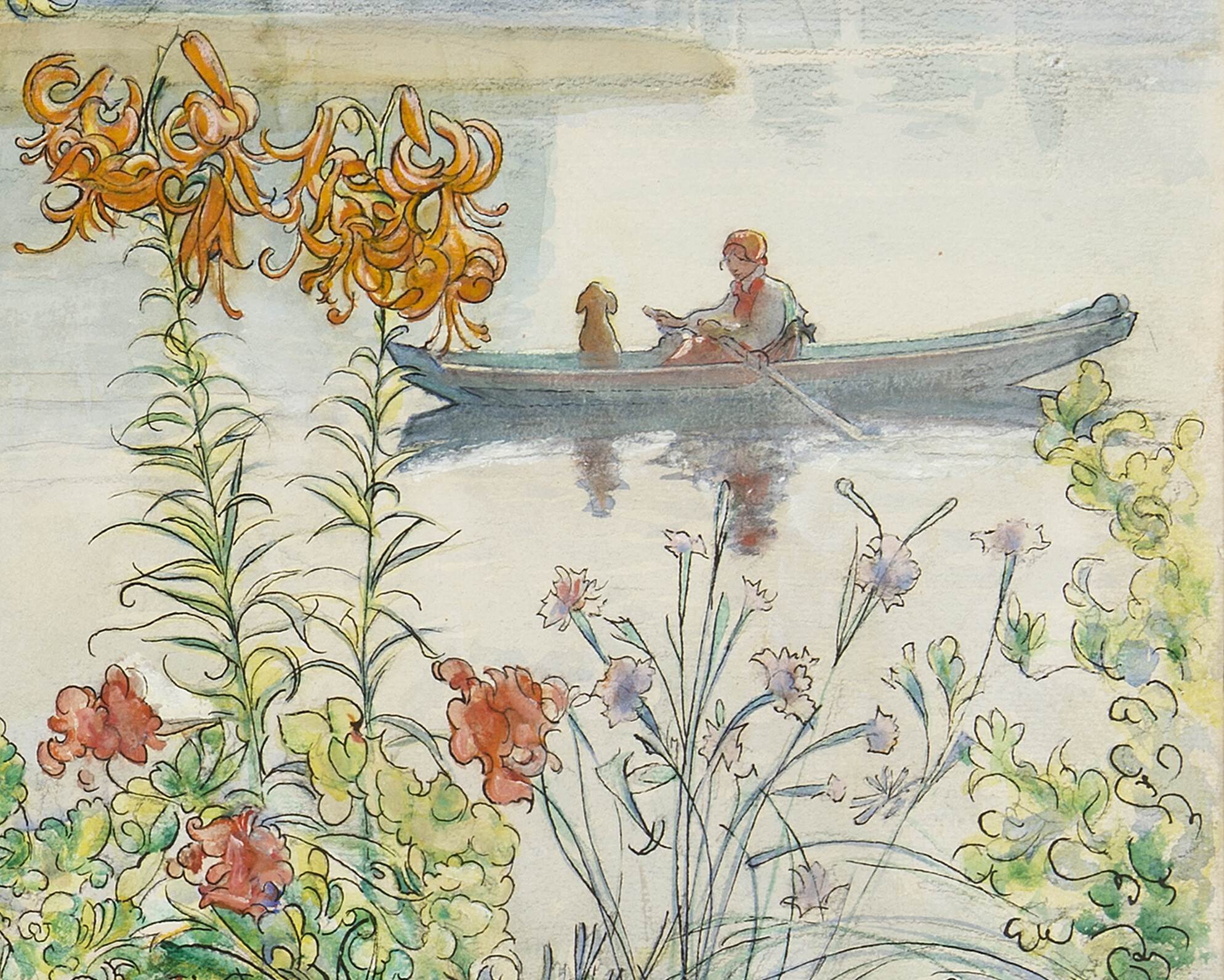 卡琳在岸边Karin by the shore Carl Larsson水彩画作品欣赏-图片3