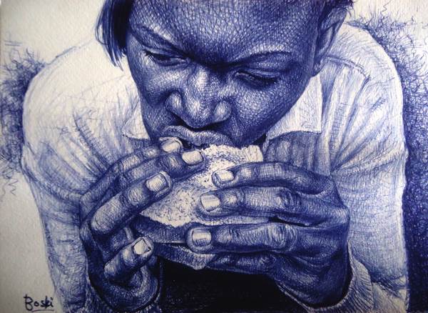艺术家Enam Bosokah笔下的黑人圆珠笔人物素描画图片合集
