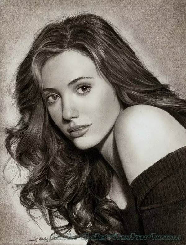 欧美女星人物头像素描画