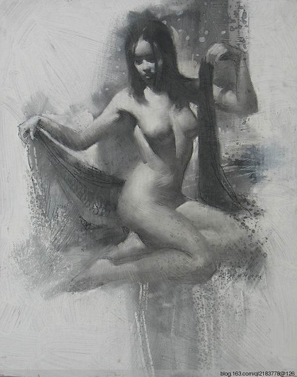 美国艺术家人物碳条素描画图片欣赏