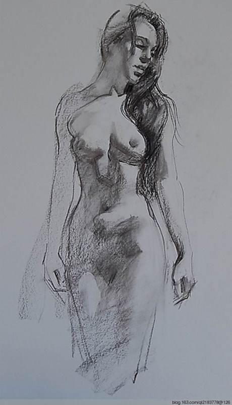 美国艺术家人物碳条素描画图片欣赏