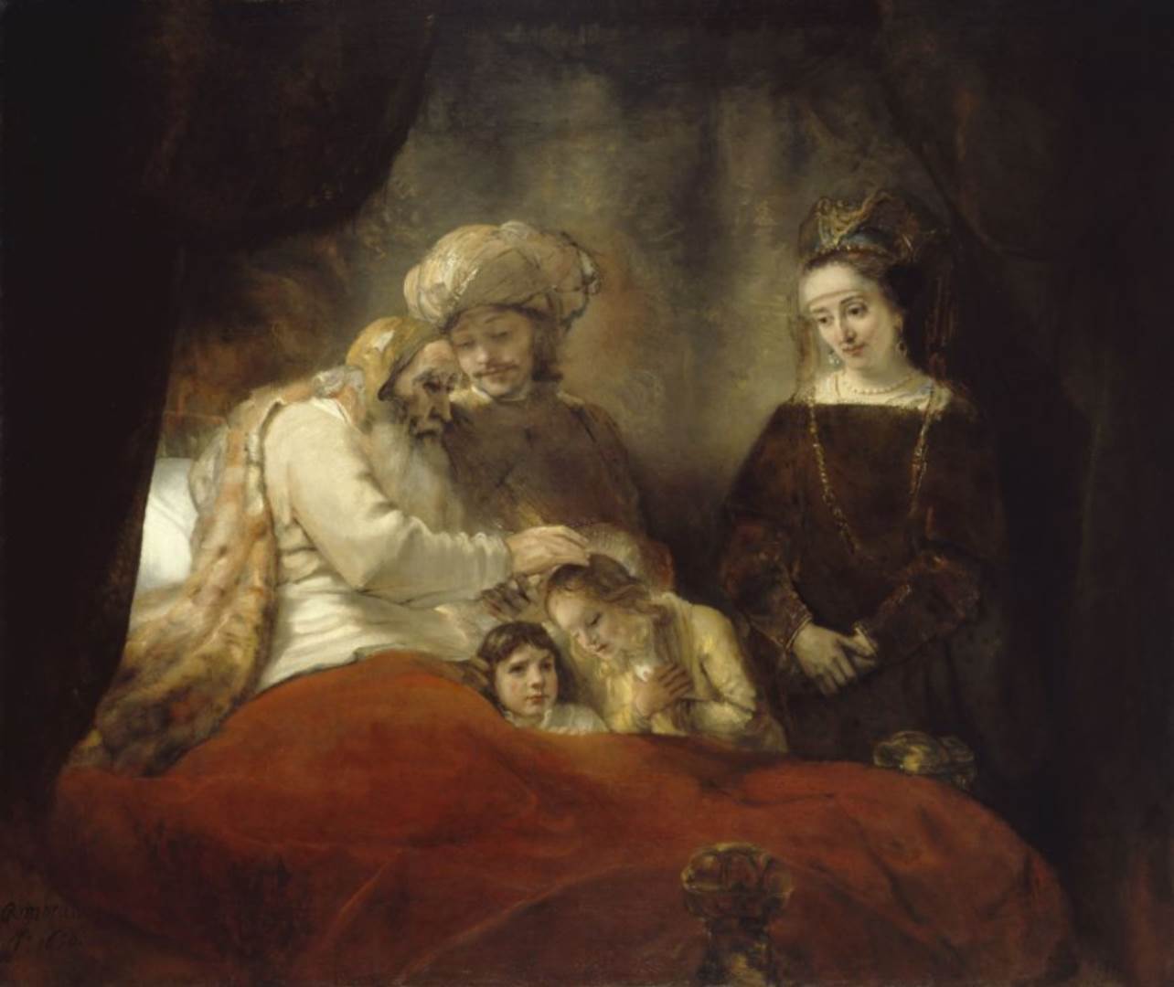 雅各布祝福以法莲和玛拿西Jakob segnet Ephraim und Manasse 伦勃朗（Rembrandt Harmenszoon van Rijn）油画作品欣赏