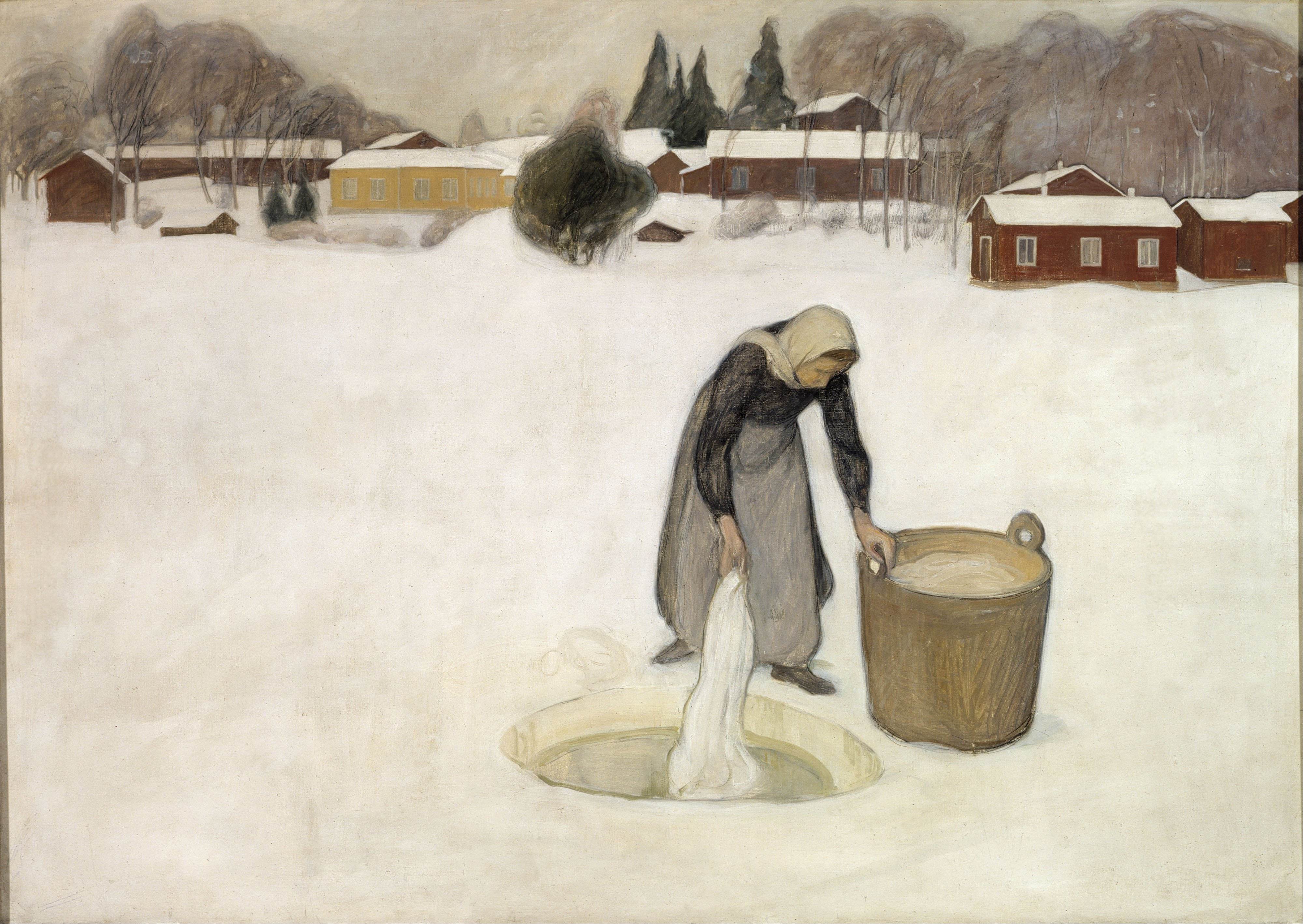 冰上洗涤Washing on the Ice Pekka Halonen油画作品欣赏