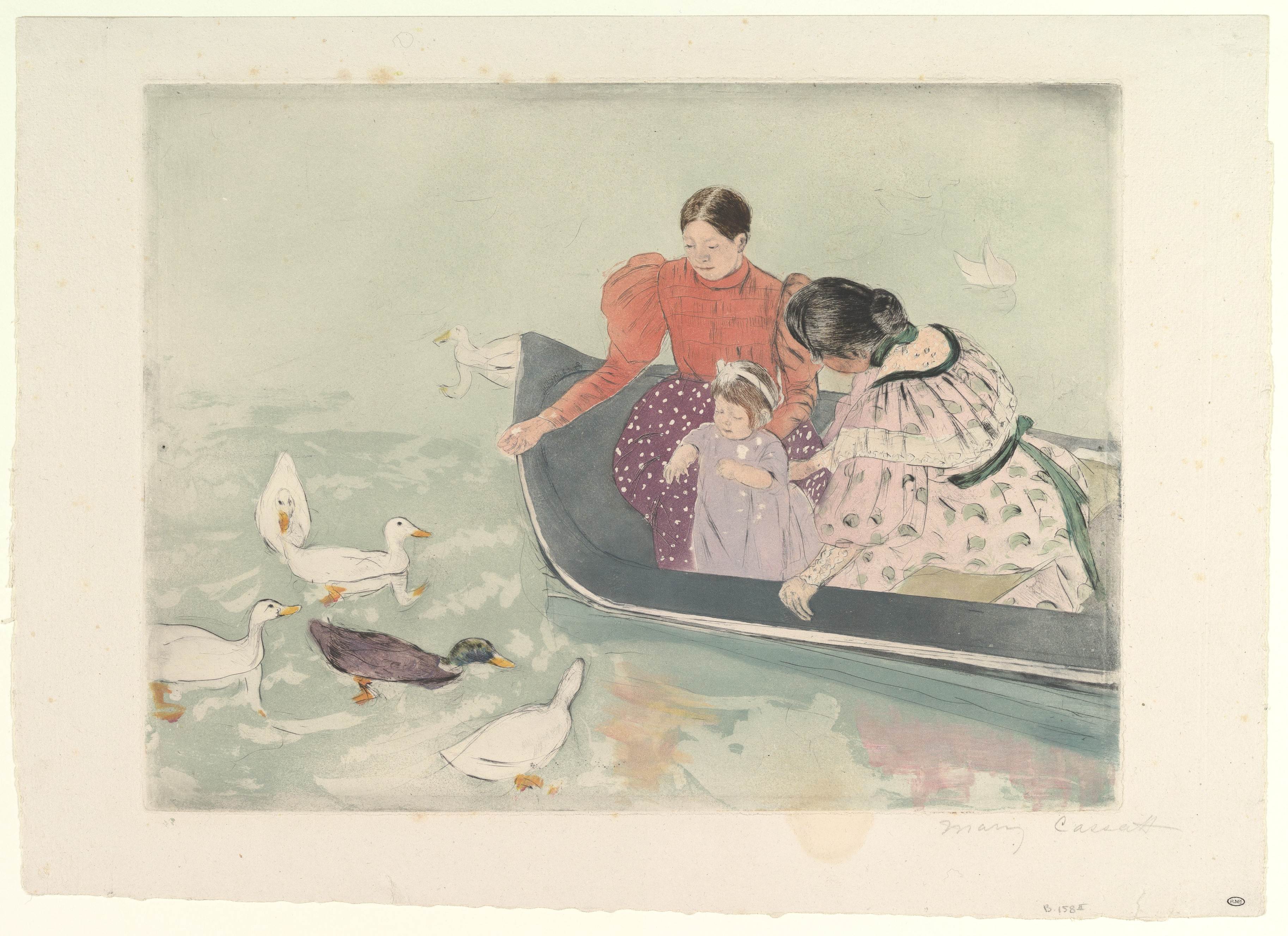 喂鸭子Feeding the Ducks Mary Cassatt版画作品欣赏