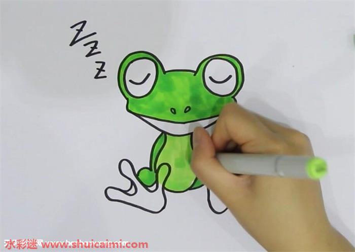 睡觉的青蛙怎么画 睡觉的青蛙简笔画彩色-图片3