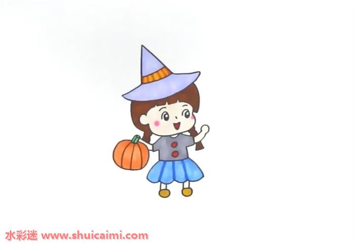 万圣节小魔女怎么画 万圣节小魔女简笔画步骤图-图片4