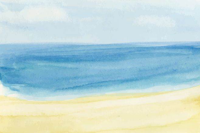 蓝色大海水彩画 蓝色大海油画-图片5