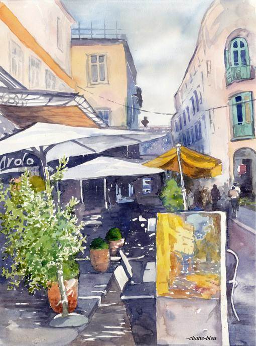 城市街景水彩画 城市水彩画图片-图片5
