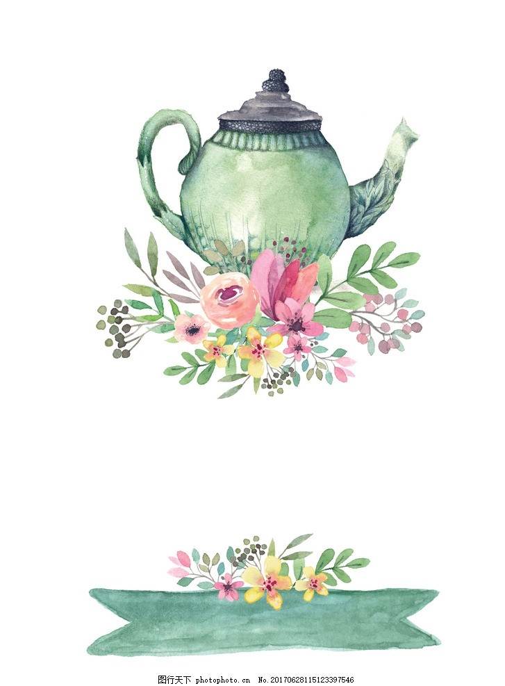 茶壶水彩画 水壶水彩画-图片2