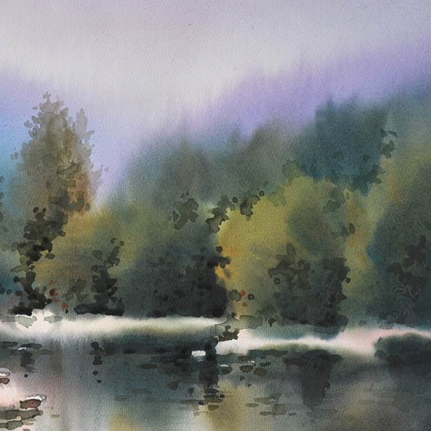 青山绿水水彩画