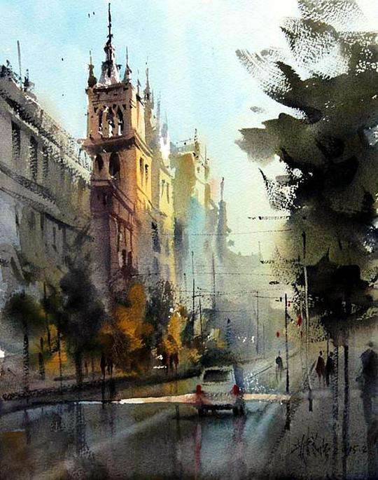 费曦强水彩画作品 费曦强水彩风景画-图片5