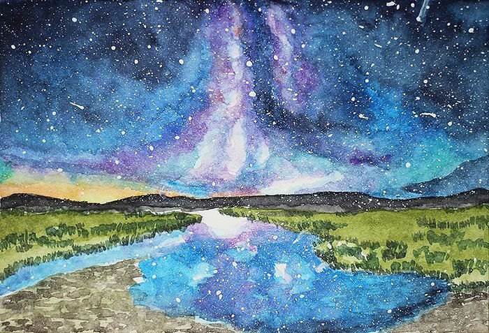 超简单星空的水彩画