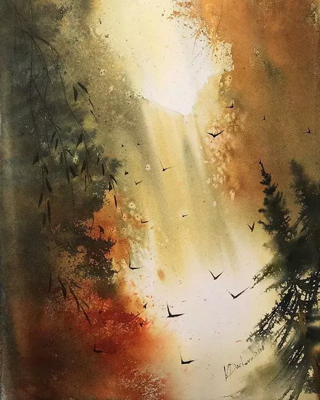 山的水彩画简单