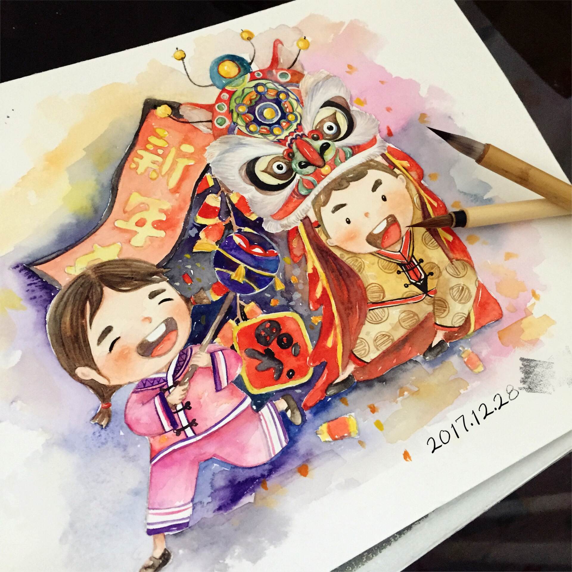 春节水彩画简单