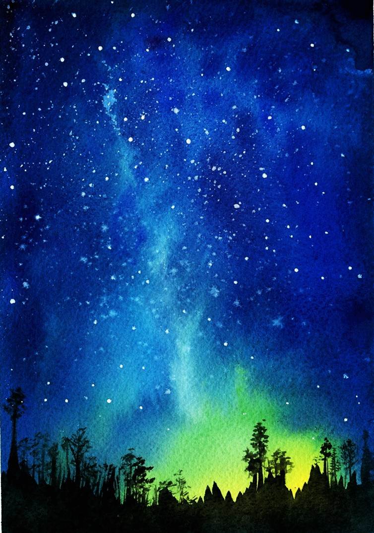 水彩画星空图片