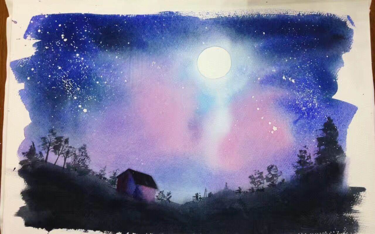 超简单星空的水彩画 好看又简单的星空水彩画教程-图片3