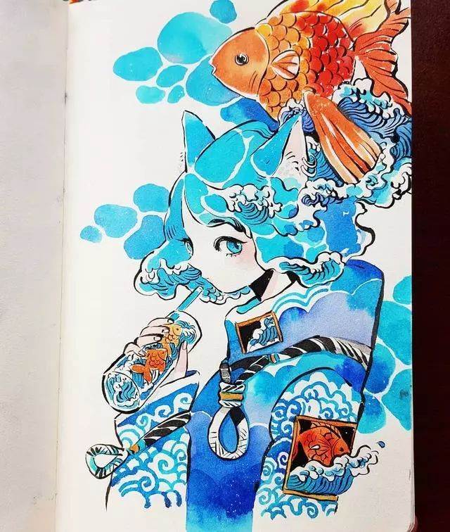 水彩画动漫少女