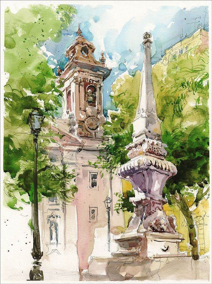 建筑物水彩画 建筑物水彩画图片大全集-图片3
