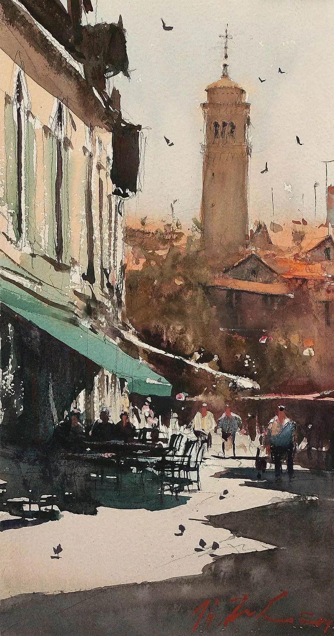 城市街景水彩画 城市水彩画图片-图片1