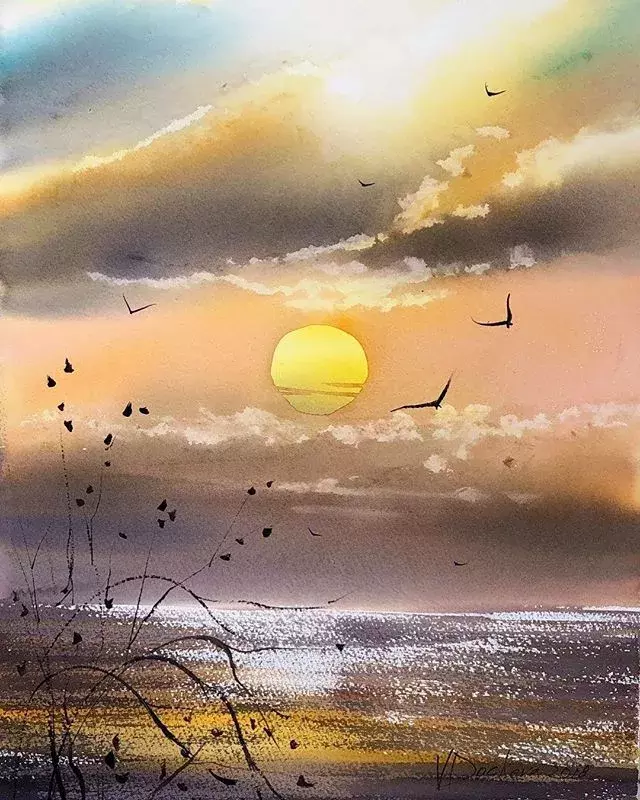 山的水彩画简单