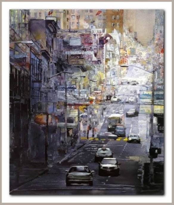 城市街景水彩画