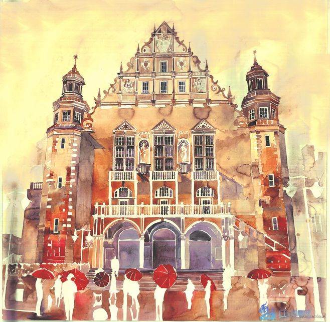 建筑物水彩画
