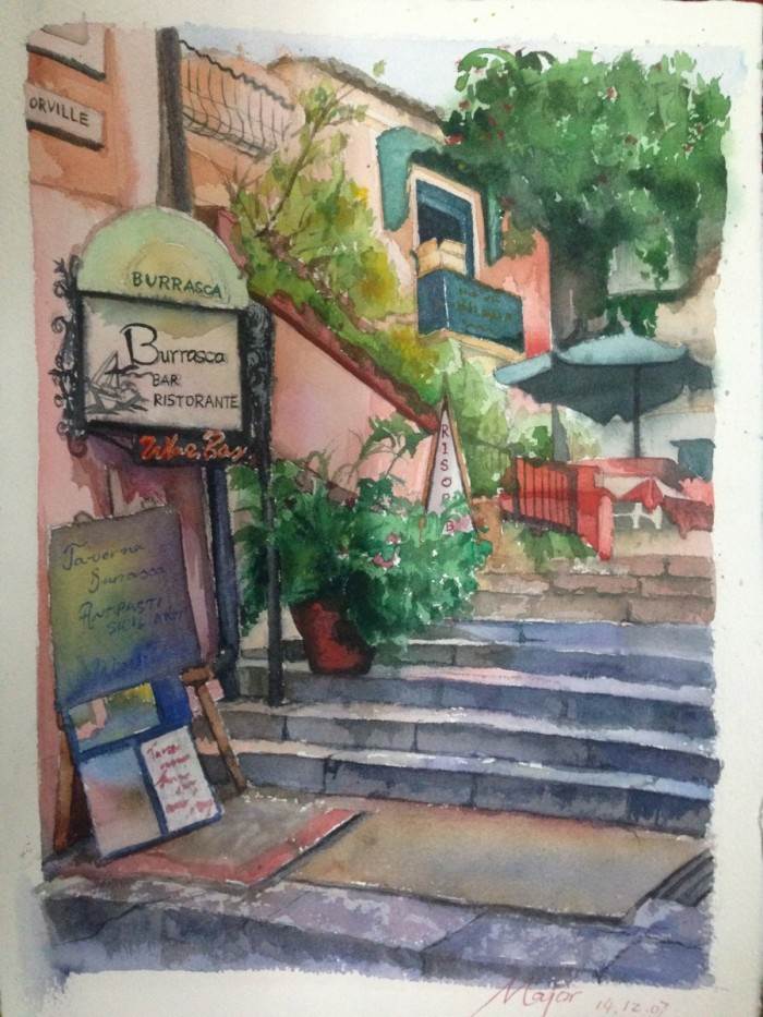 城市街景水彩画 城市水彩画图片-图片2