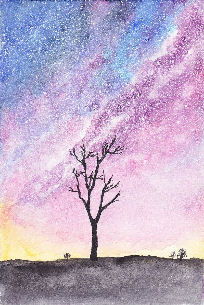 怎么水彩画星空 《星空》画水彩教程-图片3