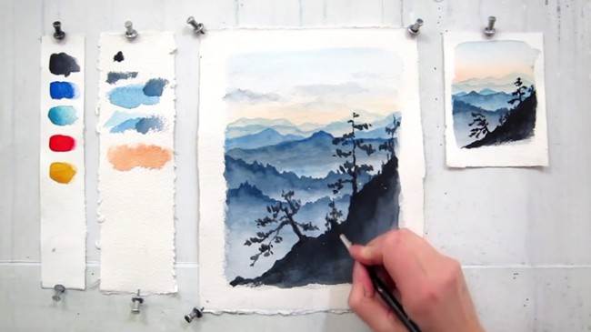 山的水彩画 水彩山水画-图片2
