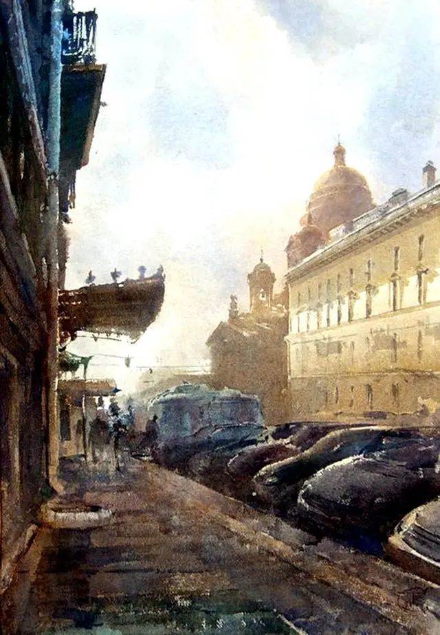 城市街景水彩画 城市水彩画图片-图片4