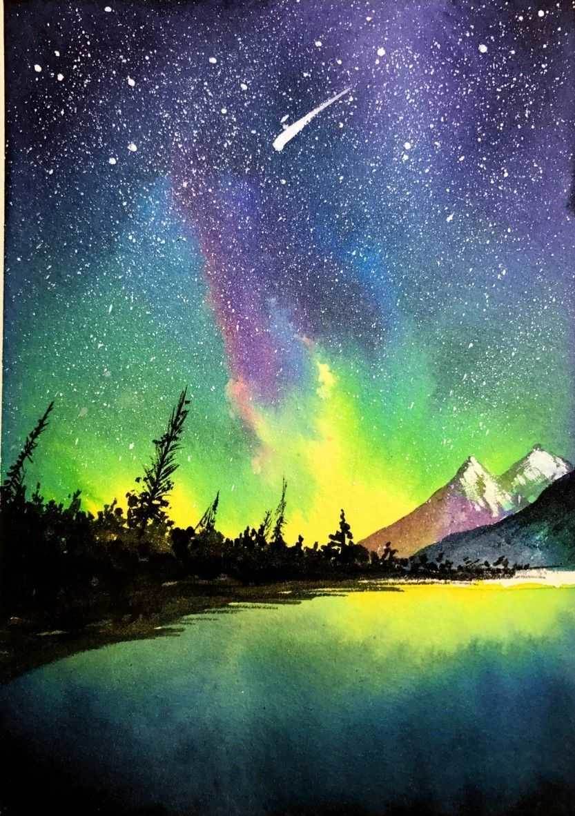用水彩画星空