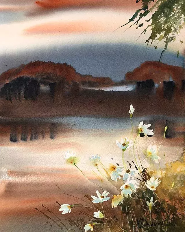 山的水彩画简单