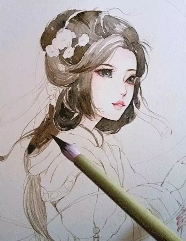 入门古风女子水彩画